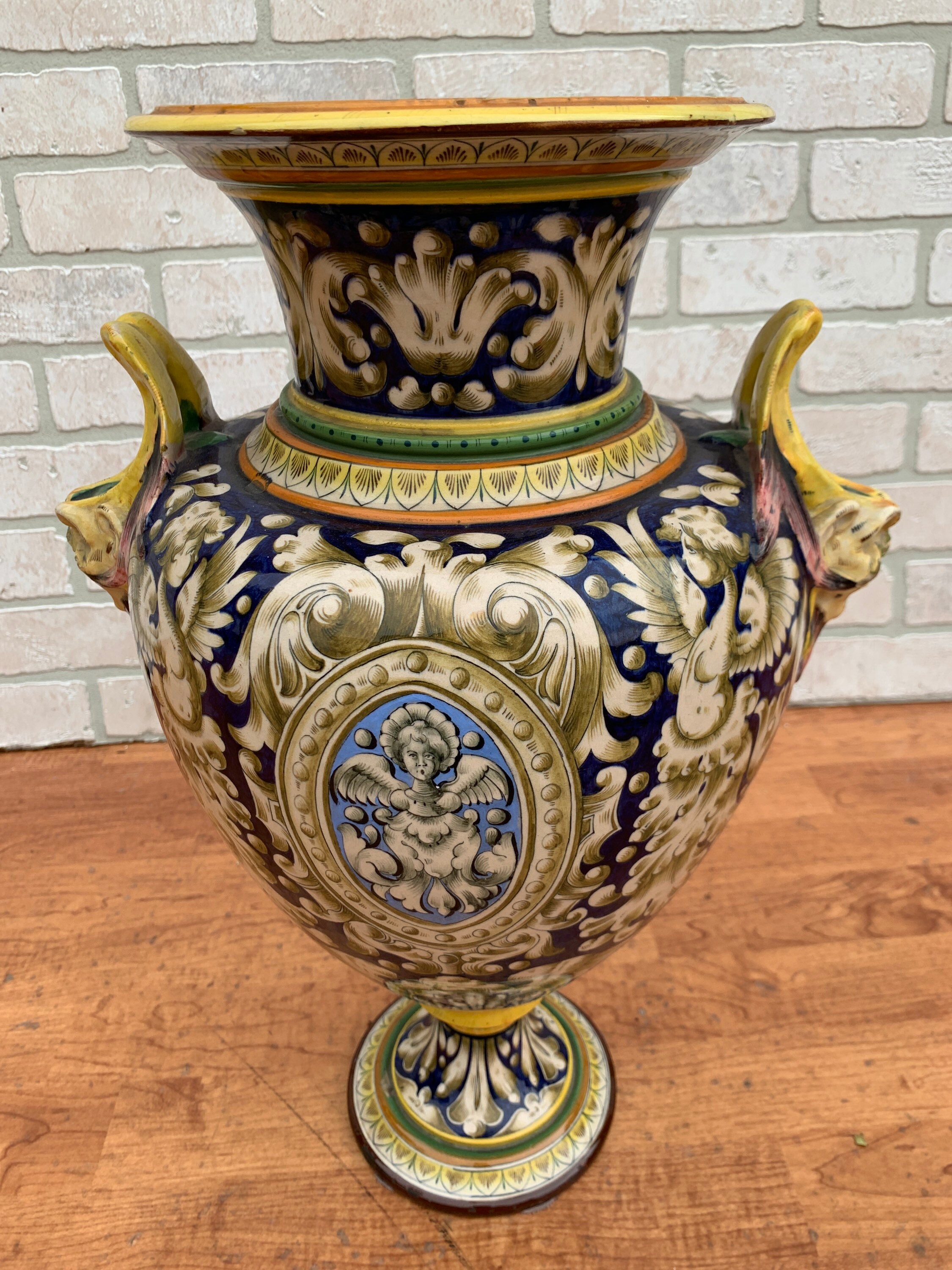 Antique Italian Hand Painted Majolica Urn Vase with Medusa Etsy