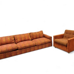 Mid Century Modern Milo Baughman Tuxedo Sofa & Cube Chair For Thayer Coggin - 2 Piece Set