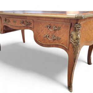Antique Louis XV Style Inlaid Bureau Plat Writing Desk image 12