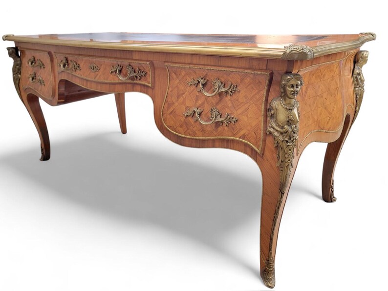 Antique Louis XV Style Inlaid Bureau Plat Writing Desk image 12