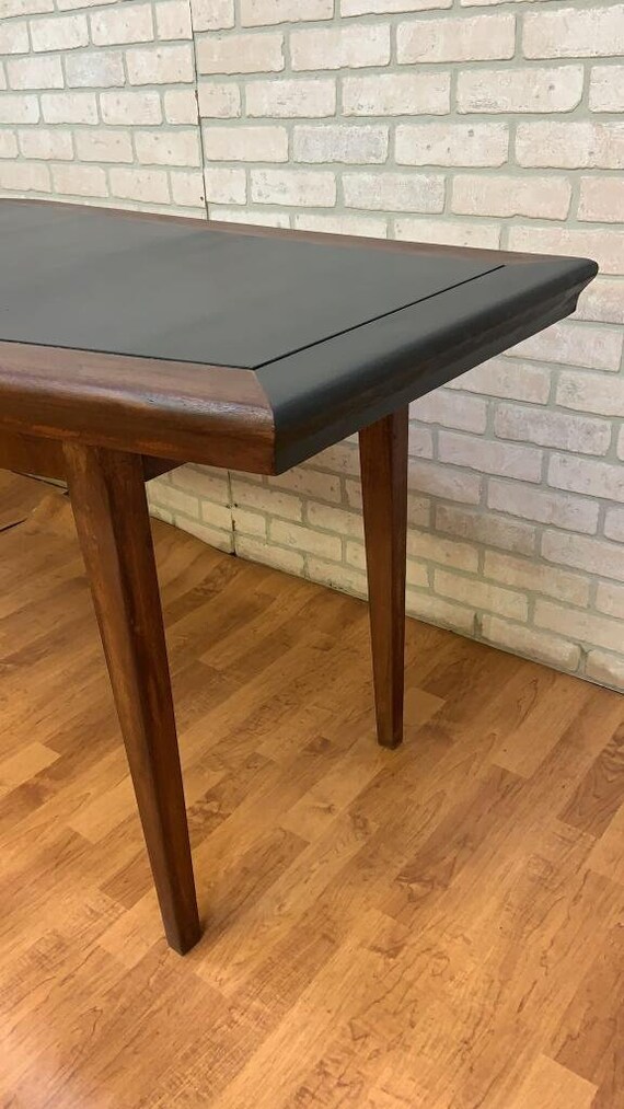 Mid Century Danish Walnut Narrow Boat Shaped Console Table With