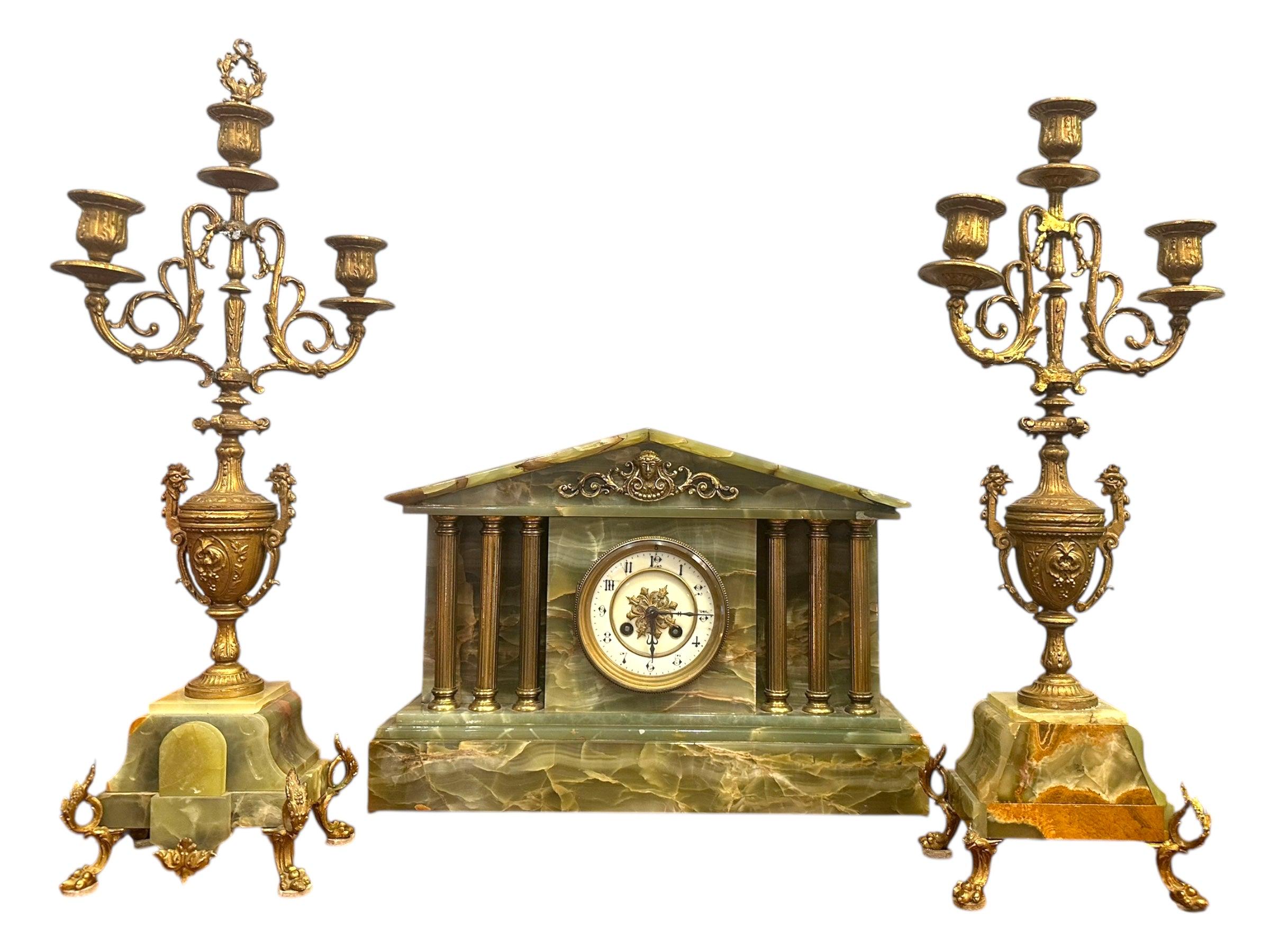 Antique French Neoclassical Green Onyx Garniture Clock Set - Etsy