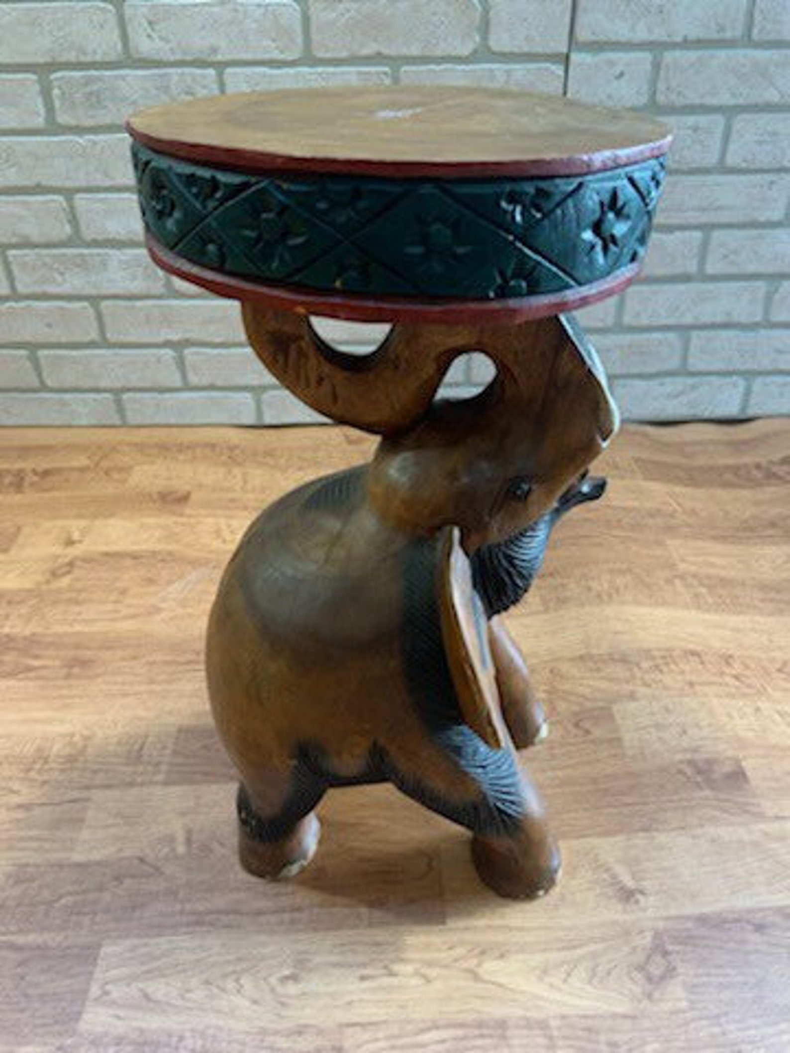 Antique Carved Wood Elephant Side Table Pedestal Etsy