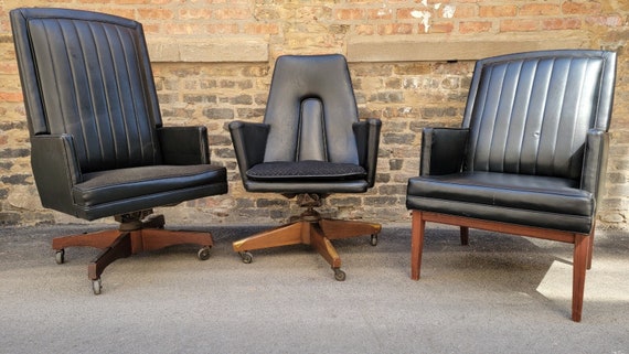 Midcentury-Style Leather High-Back Office Chair