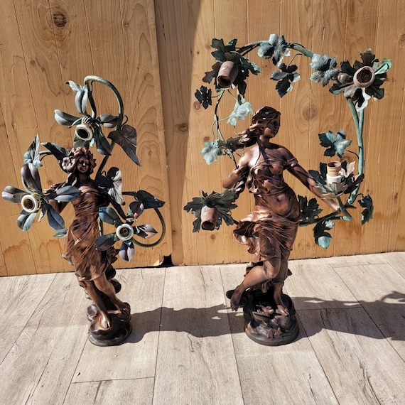 Antique French Art Nouveau Auguste Moreau Style Figural Spelter