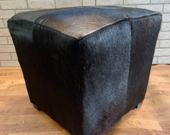 Made Goods Essex Ottoman/Stools in a Black/Dark Brown Hide - Pair