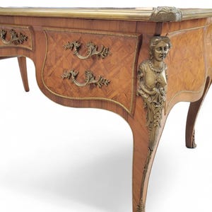 Antique Louis XV Style Inlaid Bureau Plat Writing Desk image 7