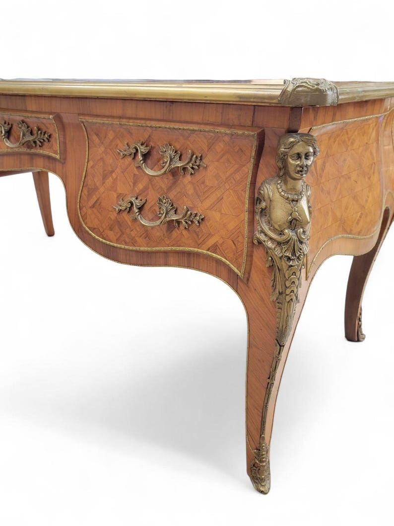 Antique Louis XV Style Inlaid Bureau Plat Writing Desk image 7