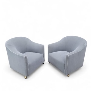Mid Century Modern Barrel Back Club Chairs by Kroehler Newly Upholstered - Pair