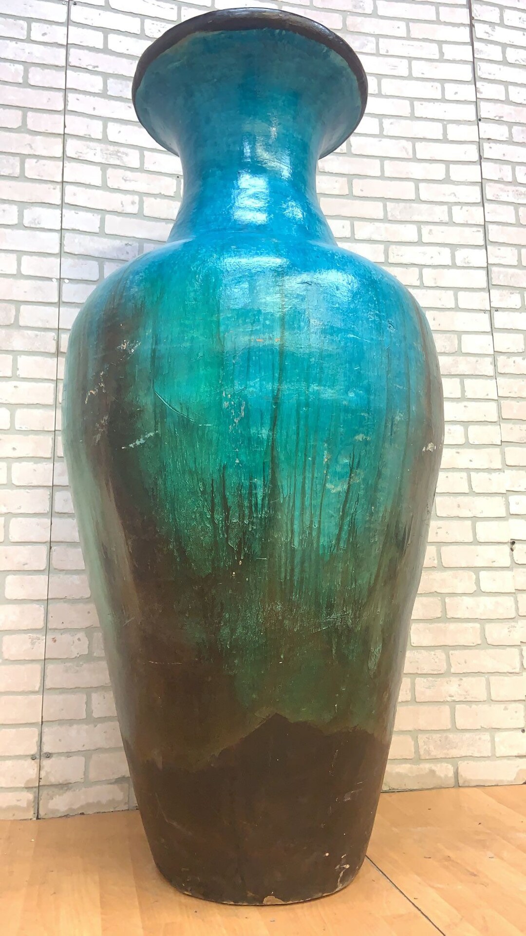 Vintage Teal Floor Vase Etsy