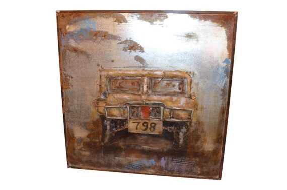 Industrial Handmade Metal 3D Relief Image Hummer Wall Art