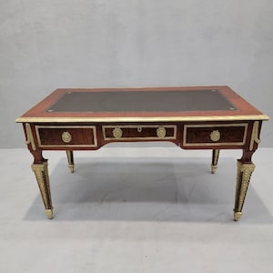 Antique French Napoleon Brass Ormolu Mounted 3 Drawer Writing Desk