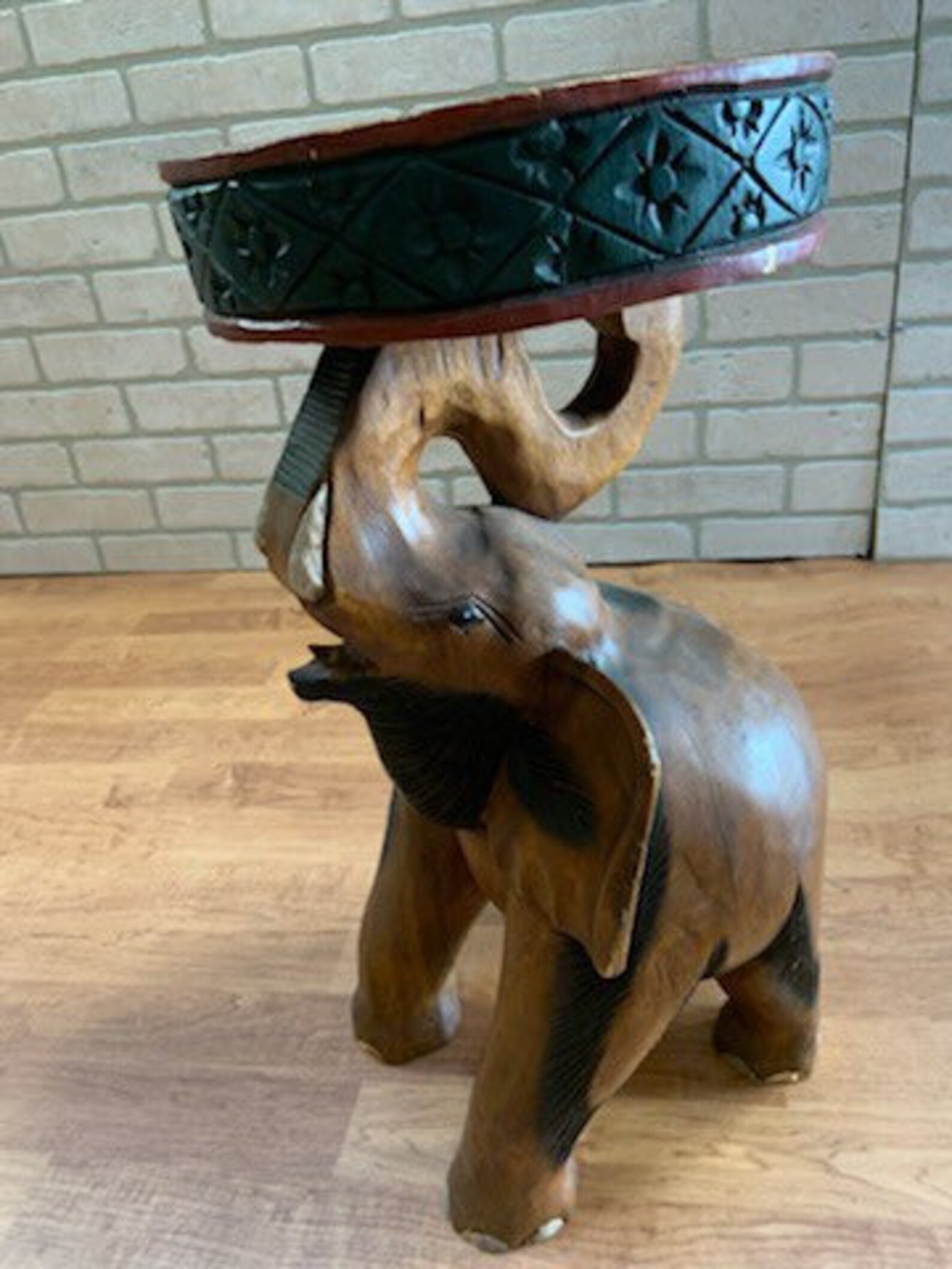Antique Carved Wood Elephant Side Table Pedestal Etsy