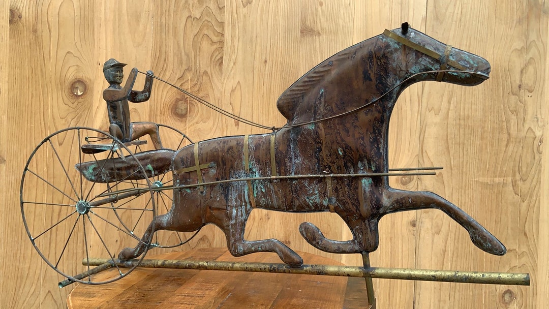 Antique American Copper Weathervane Sulky Jockey With Buggy Horse Etsy