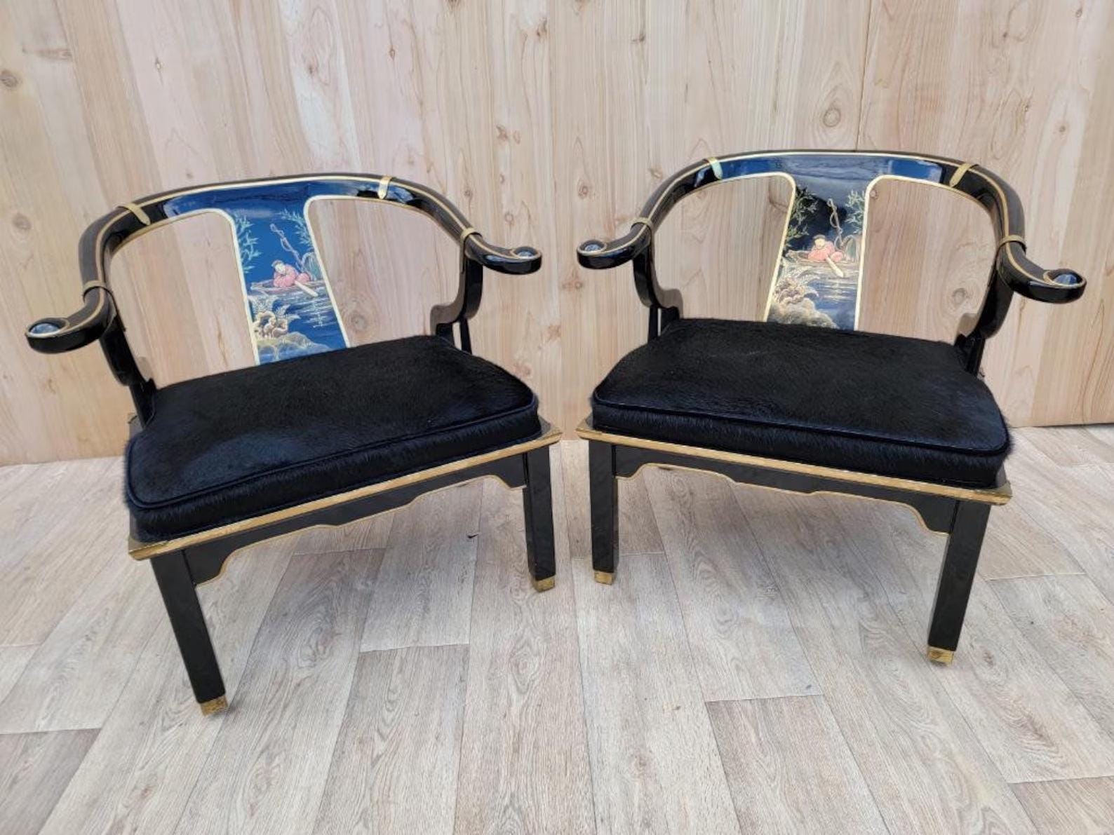 椅子 Mid Century Modern chairs by James Mont Pair of James Mont Lacquered Horseshoe Chairs by Century