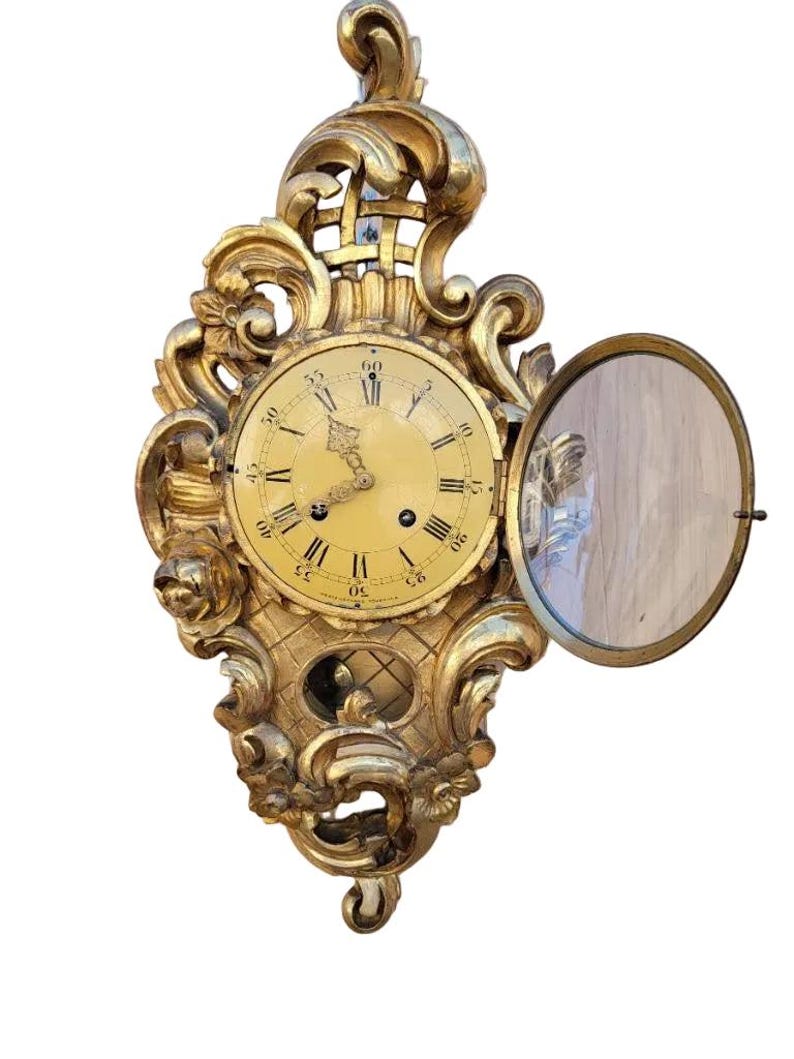 Antique Swedish Westerstrand Gold Rococo Cartouche Clock image 5