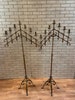 Antique Seven Light Brass Tall Church Wedding Adjustable Floor Candelabras - Pair 