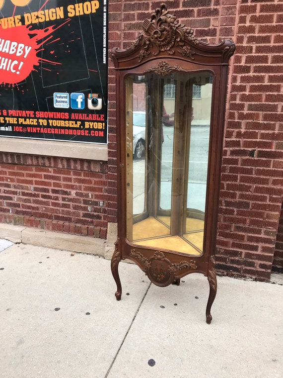 Antique Victorian Style French Curved Glass Corner Curio Etsy