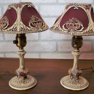 Antique French Art Nouveau Boudoir Table Lamp - Pair