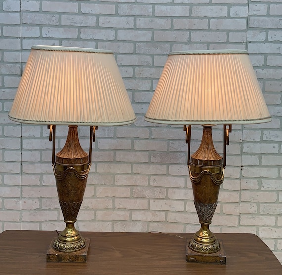 Maitland Smith Neoclassical French Bronze Urn Table Lamps Pair