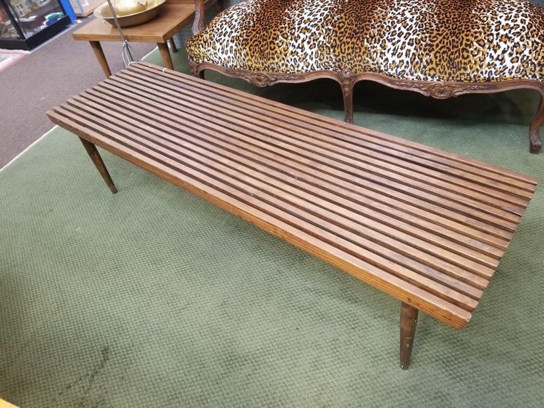 Vintage Mid Century Modern George Nelson Style Wood Slat Table Etsy
