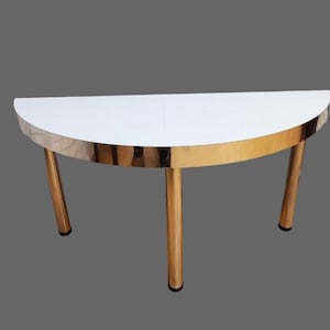 Mid Century Modern Half Moon White and Chrome Sofa Console Table