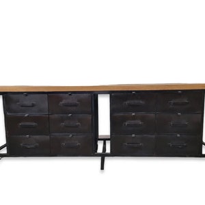 Vintage Industrial Forged Metal Sideboard with Mango Wood Top 12-Metal Drawer