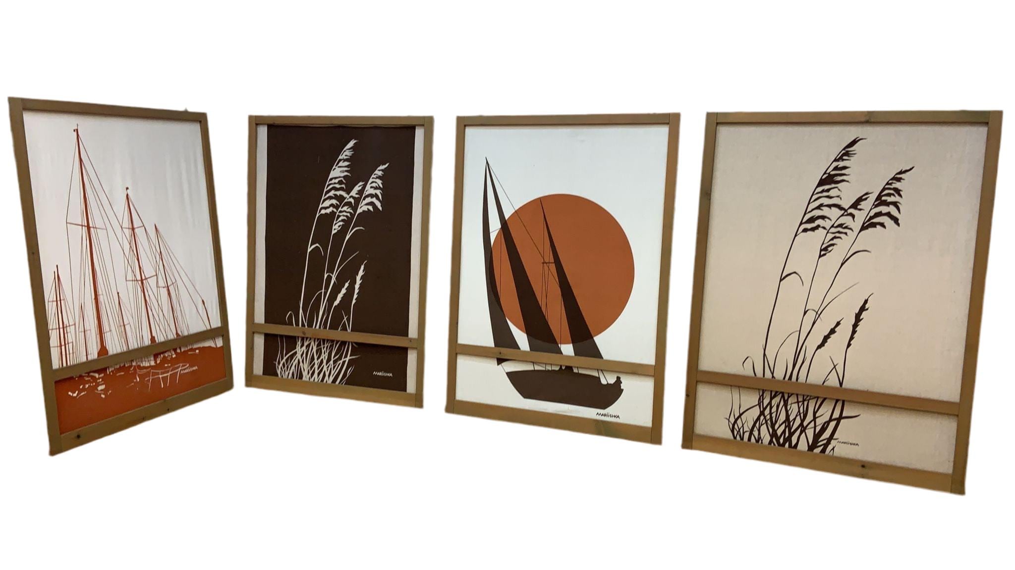 Vintage Marushka Canvas Art Print Fabric Framed Panels - Set of 4