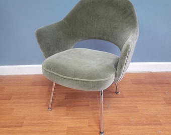 Mid Century Modern Eero Saarinen for Knoll Executive Armchairs Newly Upholstered in Sage Mohair