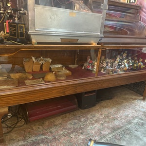 Antique Victoria Glass Showcase Display Case in Tall Cabriolet Legs
