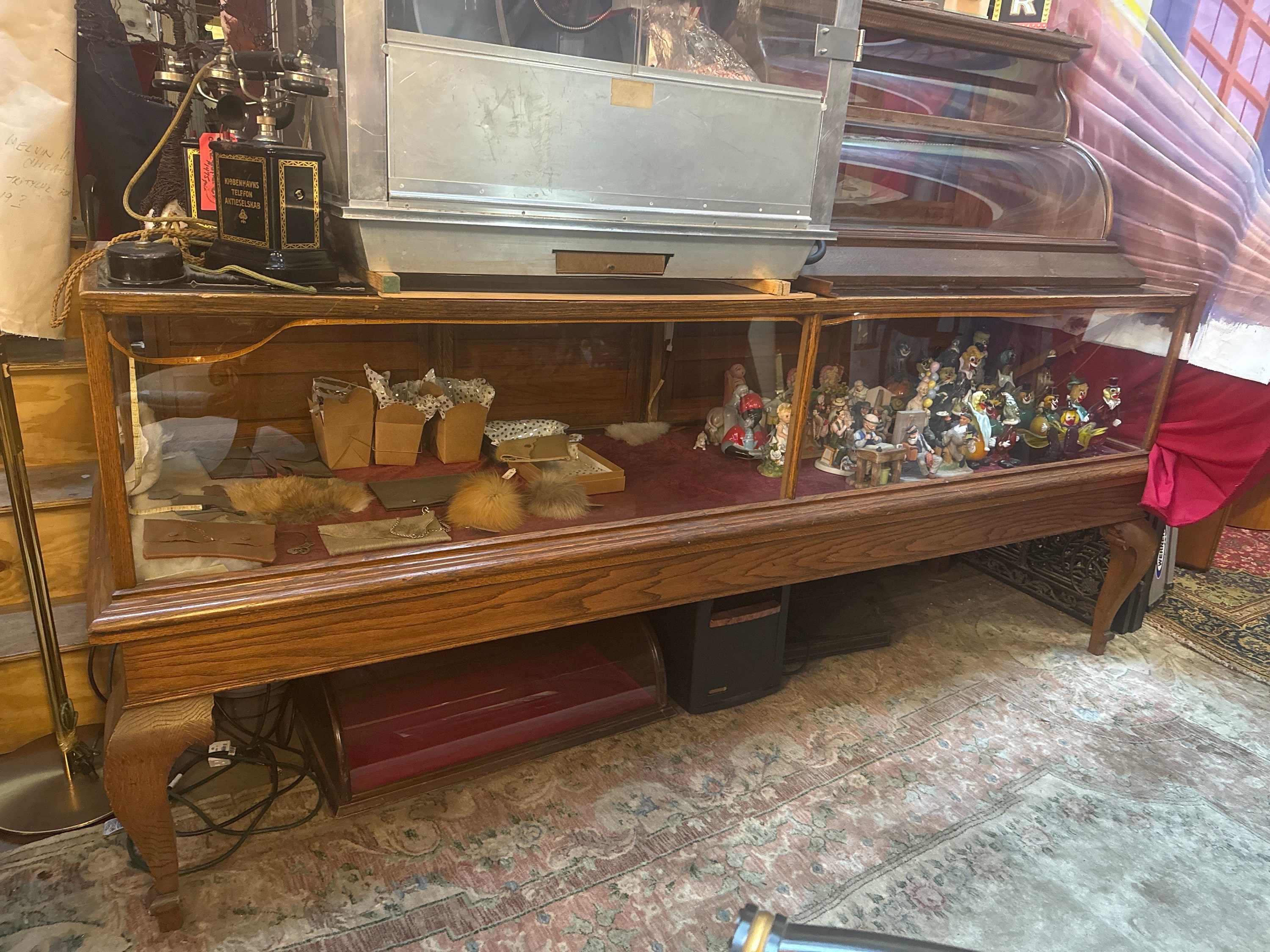 Antique Victoria Glass Showcase Display Case in Tall Cabriolet