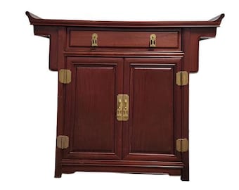 Vintage Asian Modern Pagoda Style Altar Storage Cabinet
