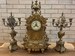 Antique Gilt Bronze Mantle Clock and Two Candelabras - 3 Piece Garniture Set 