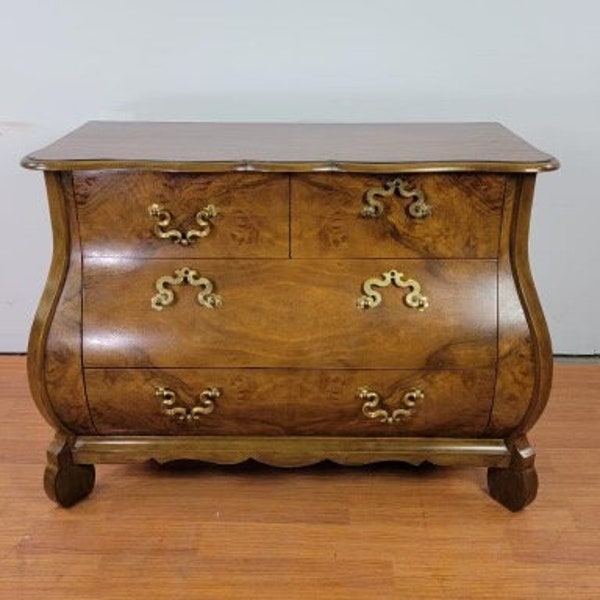 Vintage Baker Furniture Burled Walnut Bombay Chest Commode