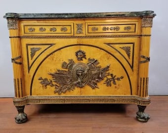 Vintage French Louis XVI Figural Bronze Ormolu Chest Commode Styled After Benneman