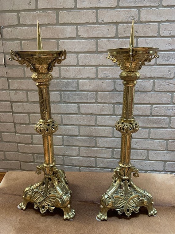 Antique French Ornate Ormolu Pricket Candlesticks Pair -  Canada