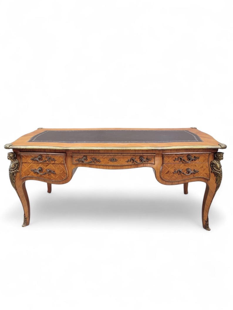 Antique Louis XV Style Inlaid Bureau Plat Writing Desk image 2