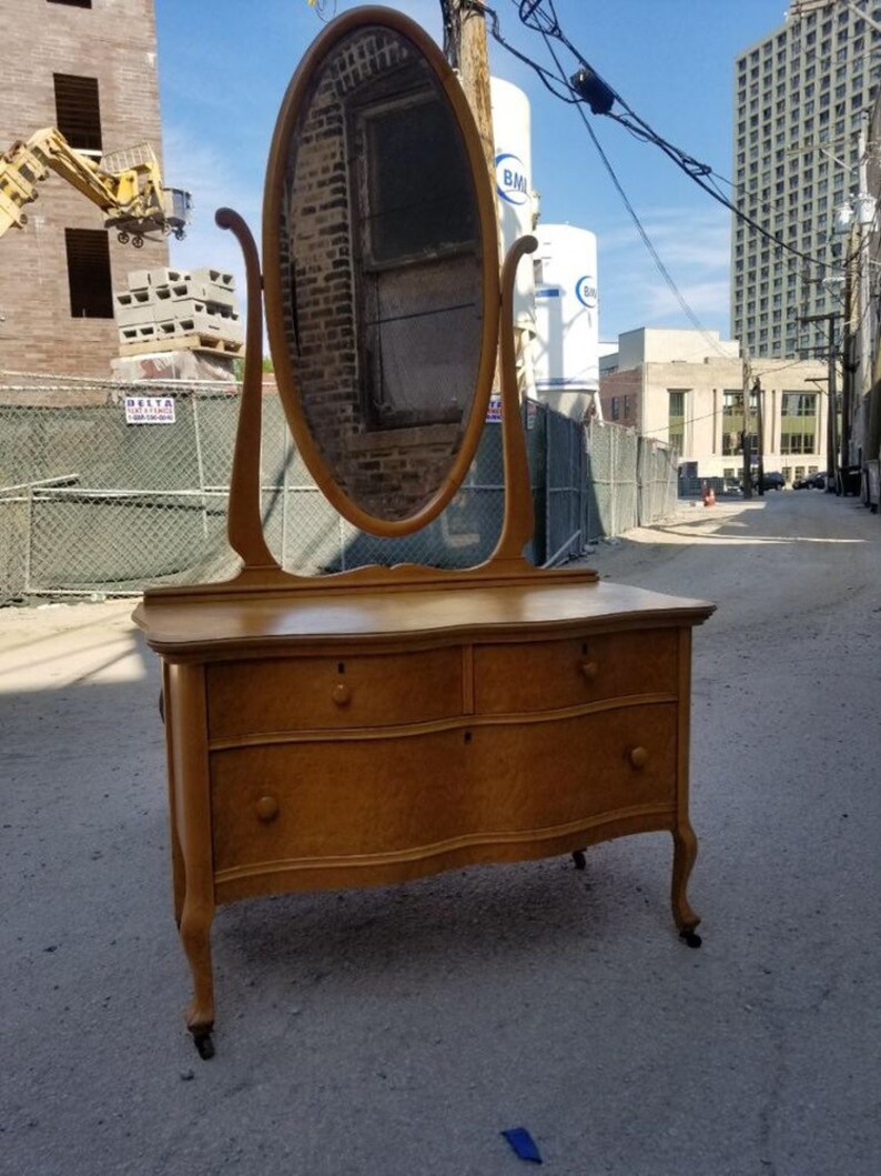 Antique Victorian Burled Wood Princess Dresser With Mirror by Etsy