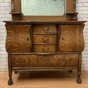 Antique Empire Antique Quarter Sawn Oak Buffet Cabinet with Mirror