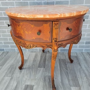 Antique Victorian Inlaid Round Marble Top Table