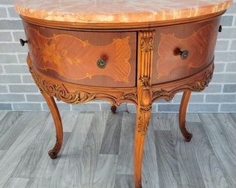 Antique Victorian Inlaid Round Marble Top Table