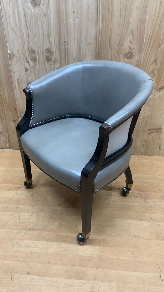 Classic Vintage Castered Barrel Back Side chair W Grey Ebonized