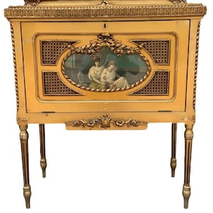 Antique Italian Rococo Style Painted Gilt and Onyx Storage Cabinet/Dry Bar