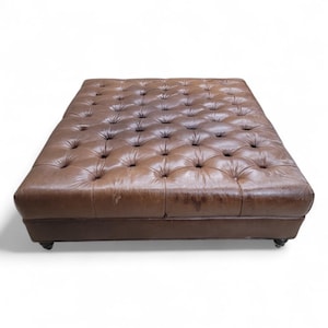 Vintage Oversized Tufted Distressed Leather Ottoman
