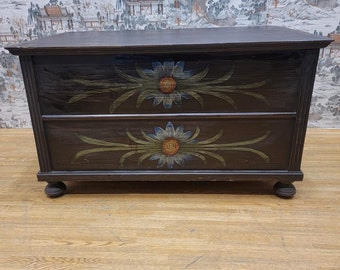 Antique Hand Painted Pine Chest for Storage