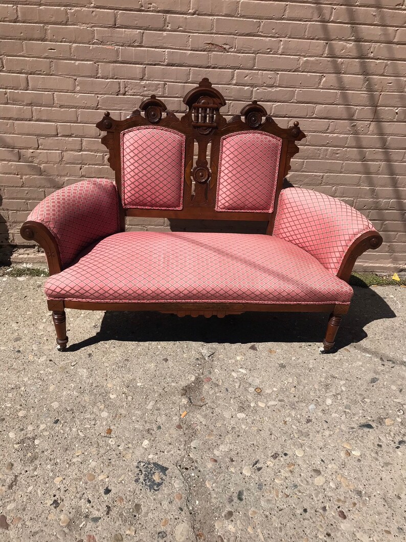 Antique Victorian Eastlake Carved Settee Sofa Etsy