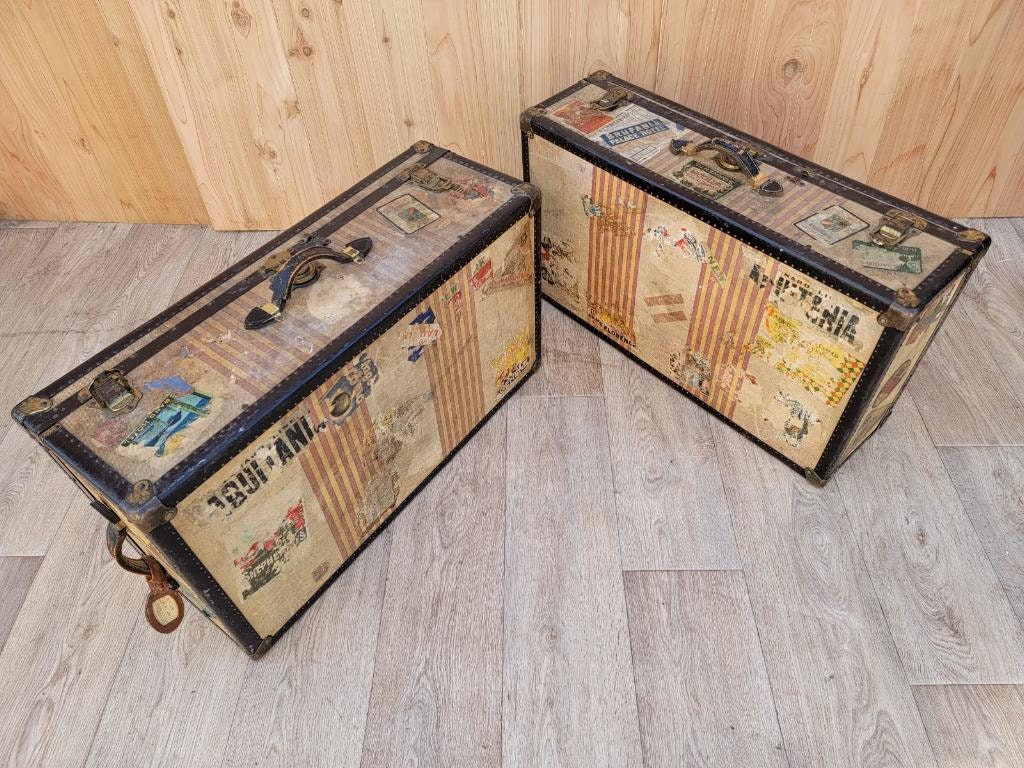 Vintage Trunk Style Travel Luggage Set of 2 Etsy