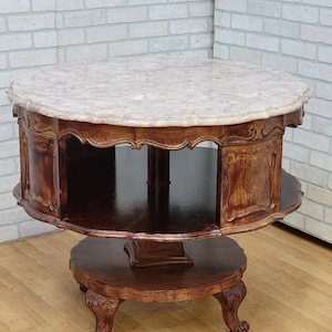 Antique French Victorian Revolving/Rotating Sunburst Marble Top Drum Table