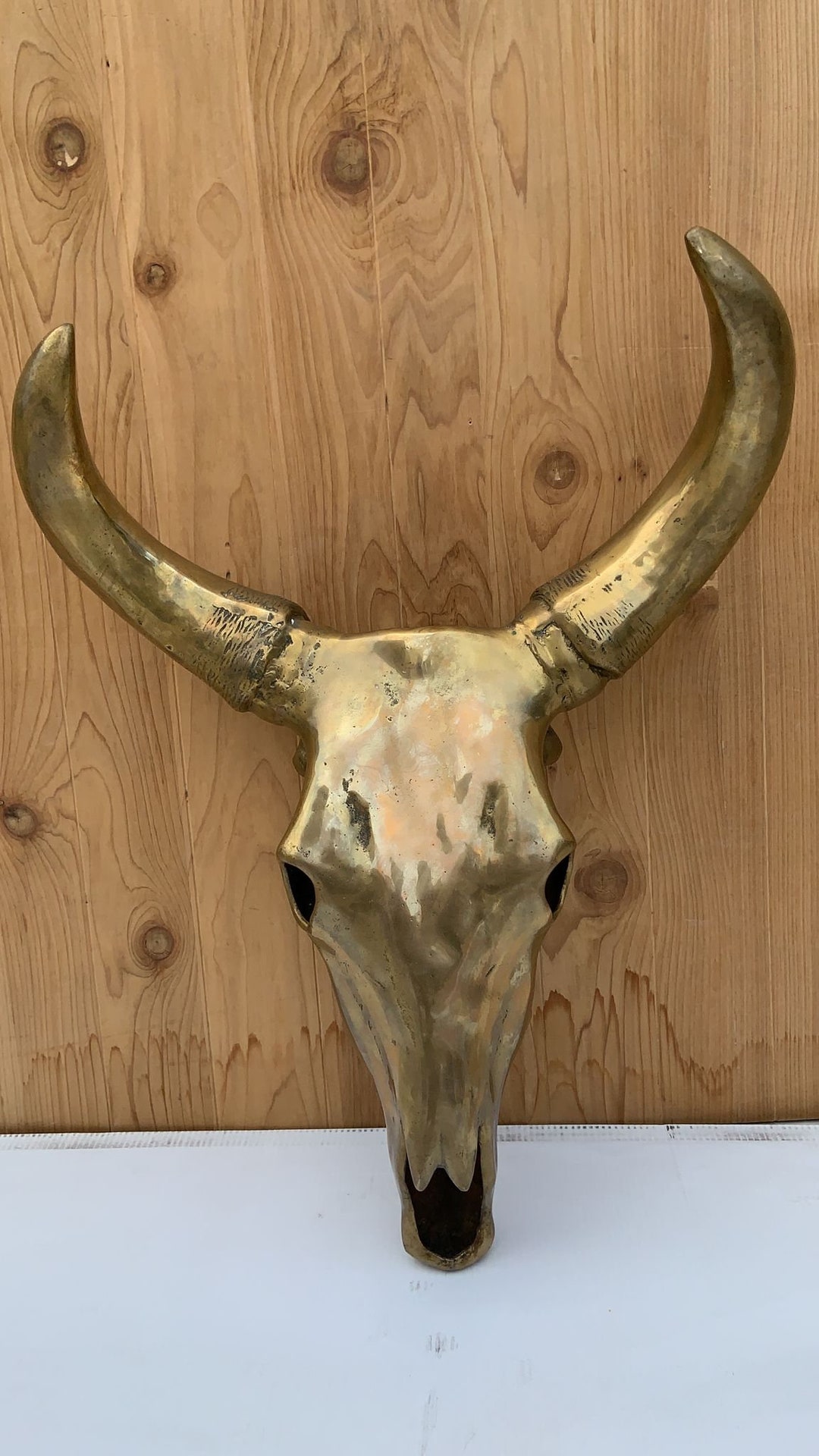 Vintage Modern Brass Cow Skull Wall Mounted Sculpture Etsy