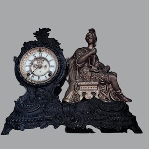 Antique &quot;Commerce&quot; Figural Mantel Clock by Ansonia Co.